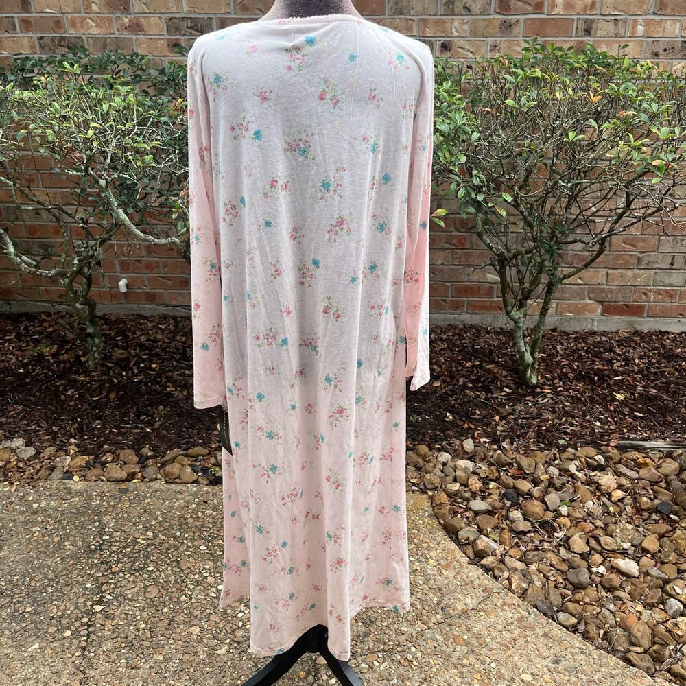 Earth Angels Womens Long Sleeve Pink Calico Floral Nightgown Night Gown S - Picture 2 of 8
